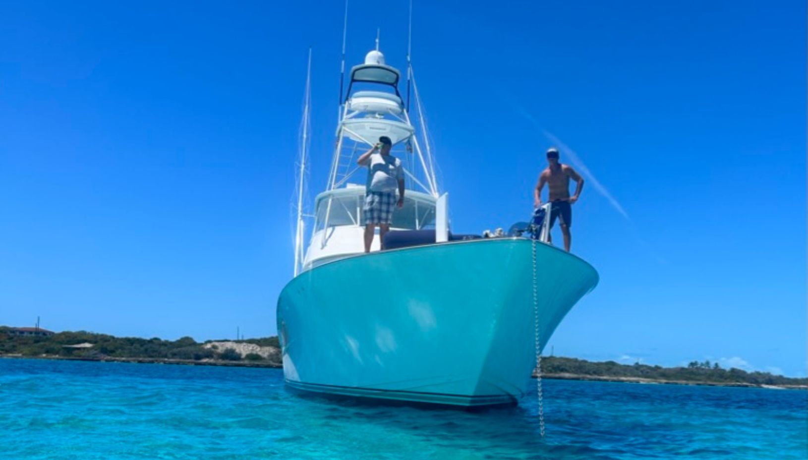 Andrew Maryott and customer aboard the 68 Viking Plan B during a 10 day yachting destination trip